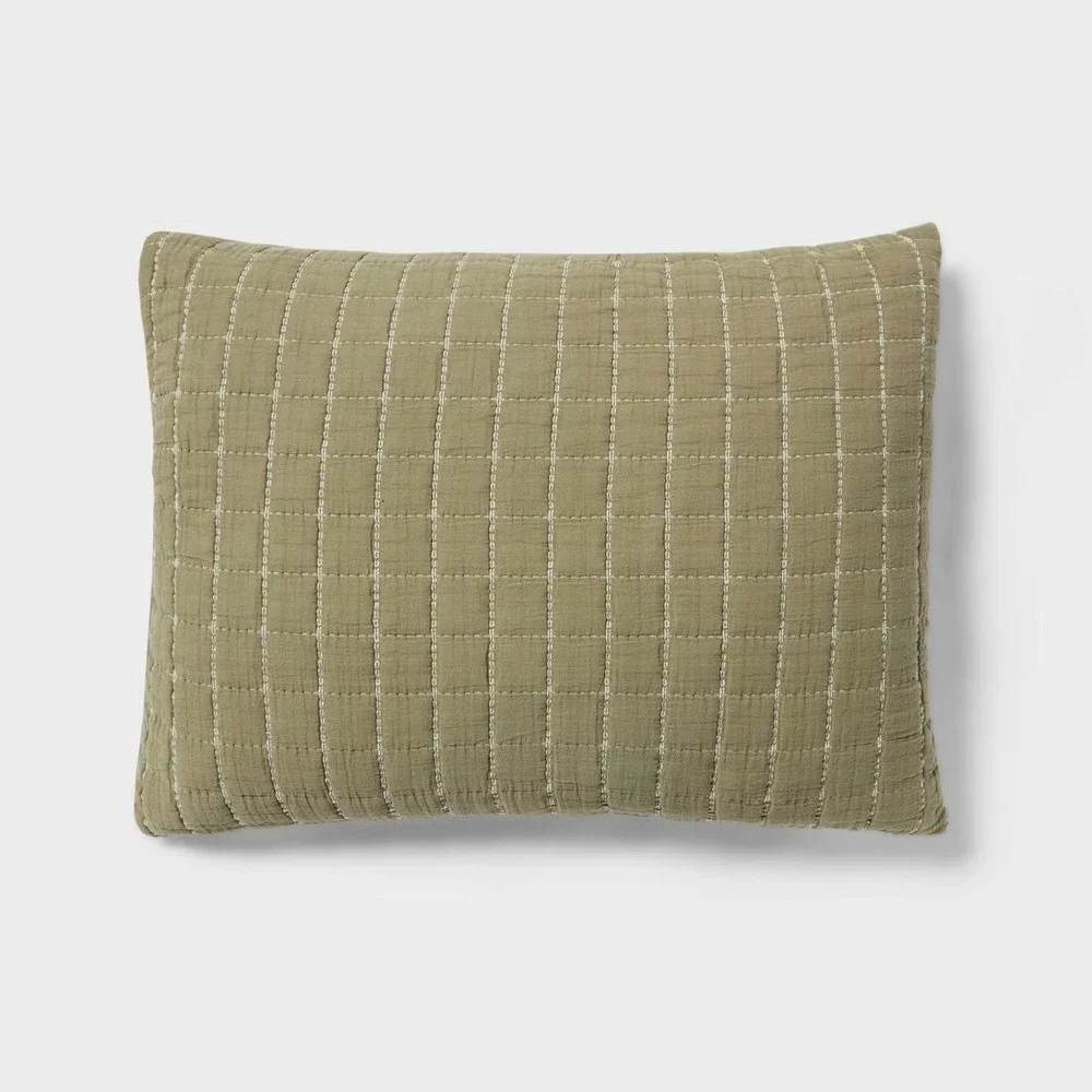 King Yarn Dye Crinkle Grid Quilt Sham Moss Green - Threshold™